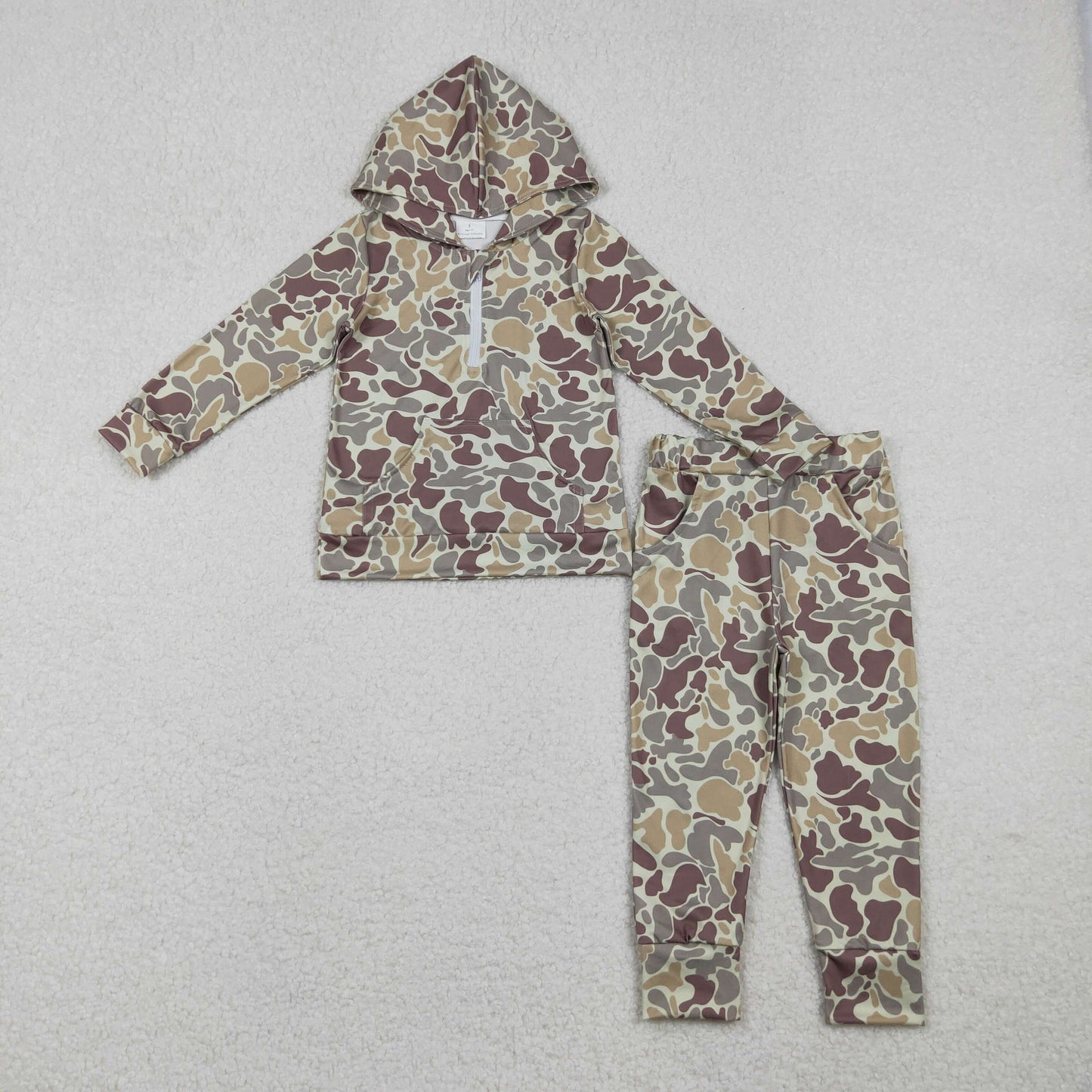 RTS NO MOQ（In Stock) BLP1266 Light brown and green camouflage pocket zip-up long-sleeved trousers set
