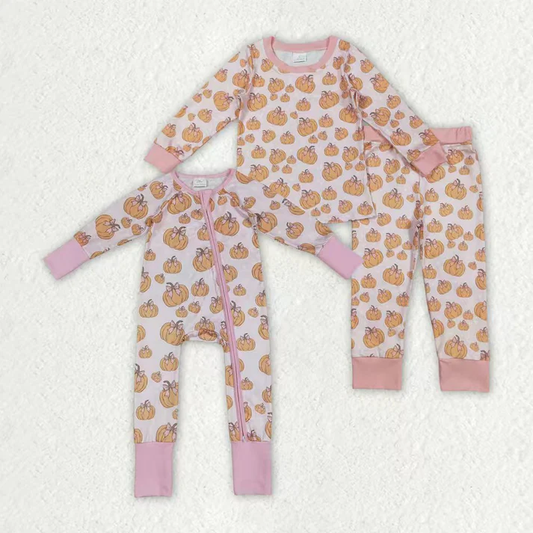 RTS Sibling baby girl clothes halloween pumpkin long Sleeve pants sets and rompers