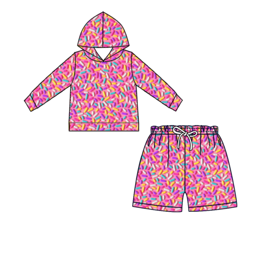 Custom moq 5 mix size milk silk summer baby girls clothes hooded long sleeve shorts sets-25.11.18