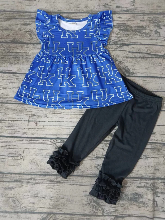 Custom summer teams baby girl clothes team blue flying sleeve pants sets-25.8.5