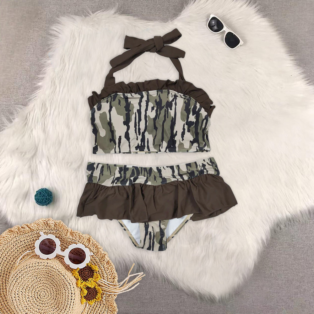 RTS NO MOQ baby girl clothes camouflage Short Skirt Set & Swimsuit