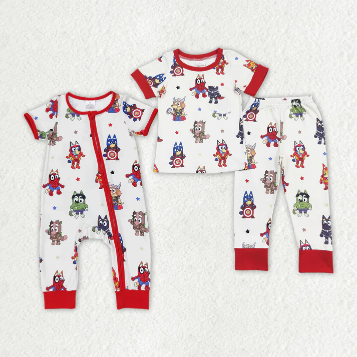 RTS NO MOQ Baby Boys Dogs Hero Sibling Brother Rompers Clothes Sets