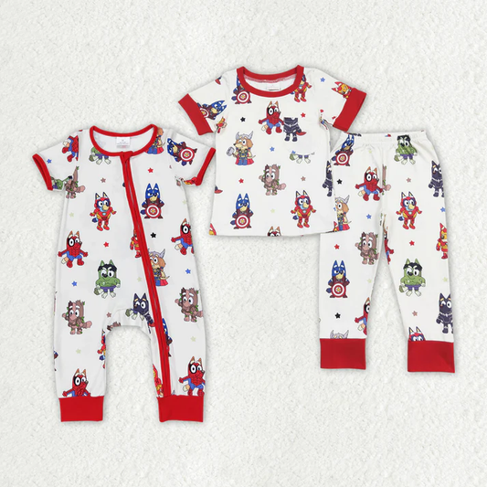 RTS NO MOQ Baby Boys Dogs Hero Sibling Brother Rompers Clothes Sets