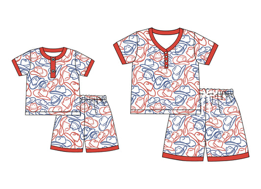 4.24 custom each style moq 5eta 4-6week Sibling Sister hats short sleeve shorts sets and adult sets match design