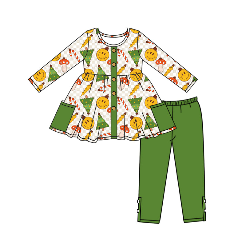 7.1 custom each style moq 5eta 4-6week Sibling Sister Christmas green baby girls sets and dress match family design