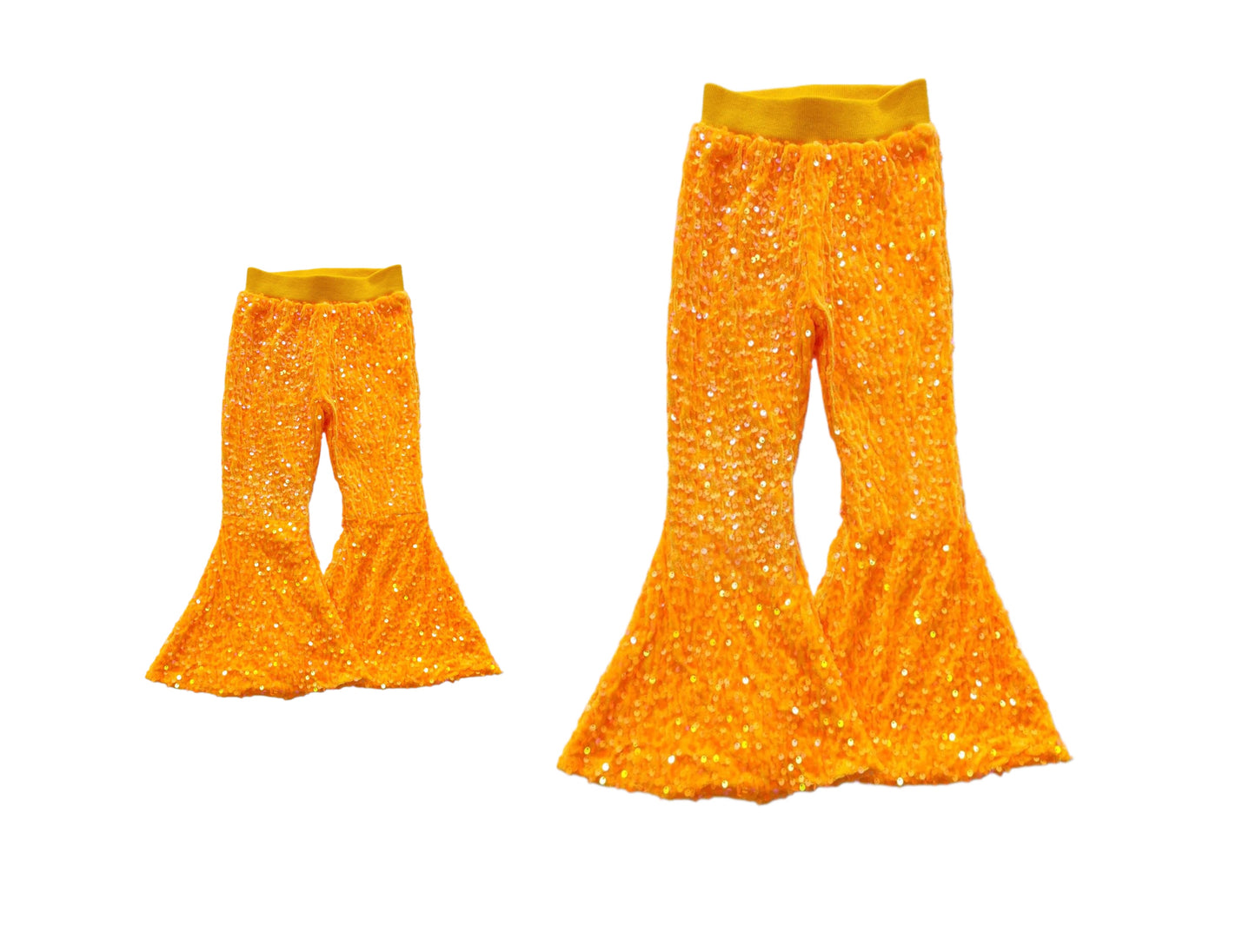 7.4 custom each style moq 5eta 4-6week orange sequined kids pants and adult pants