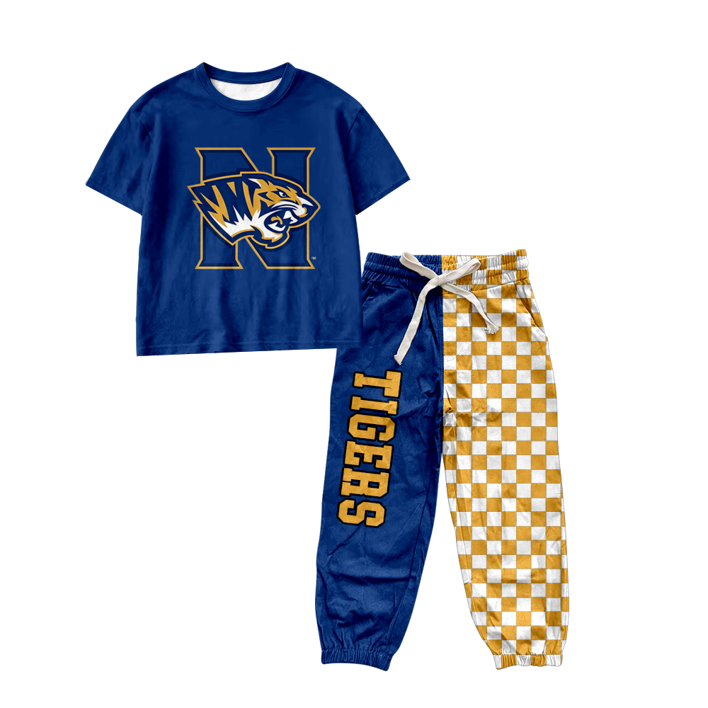 custom moq 5 mix size MSD070908 Baby Kids Short Sleeve Shirt Plaid Patchwork Long Pants Casual Set