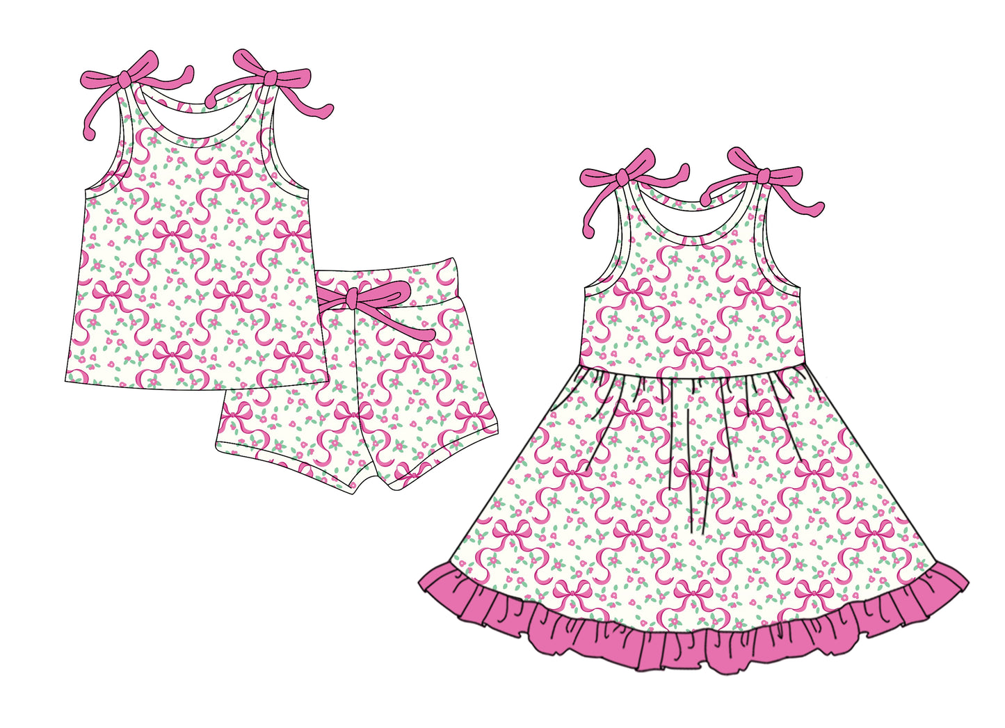 25.6.6 custom each style moq 5eta 4-6week Sibling Sister bow floral baby girl short sleeve shorts sets and dresses match design