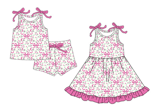 25.6.6 custom each style moq 5eta 4-6week Sibling Sister bow floral baby girl short sleeve shorts sets and dresses match design