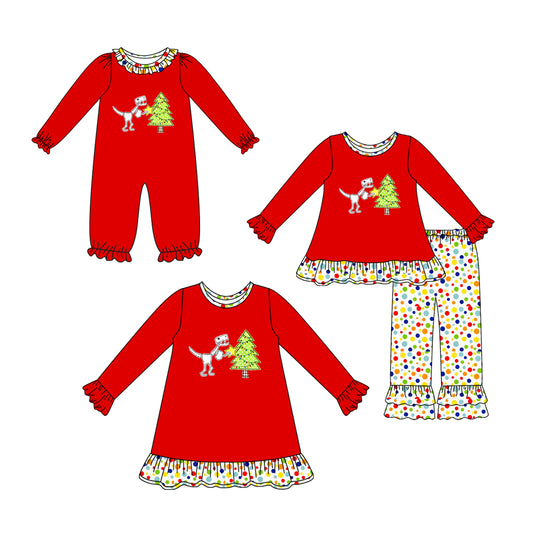 25.7.19 custom each style moq 5eta 4-6week Sibling Sisters Christmas red baby girl long sleeve pants sets and dress and rompers match family design