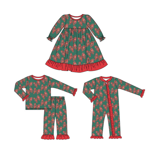 25.6.16 custom each style moq 5eta 4-6week Sibling Sisters Christmas bow baby girl long sleeve pants sets and dress and rompers match family design
