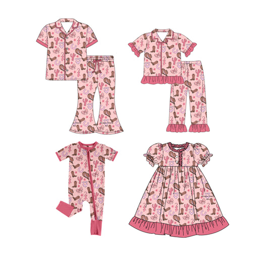 25.9.18 custom each style moq 8 eta 6-8week Sibling Sister boot catcus pink baby short sleeve pants seta and dress and romper and adult set match design