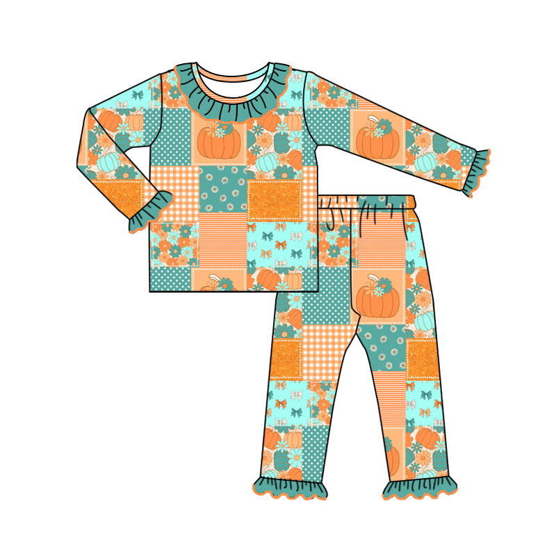 8.3 custom each style moq 5eta 4-6week Sibling Sister pumpkin baby girls sets and dress and rompers match family design