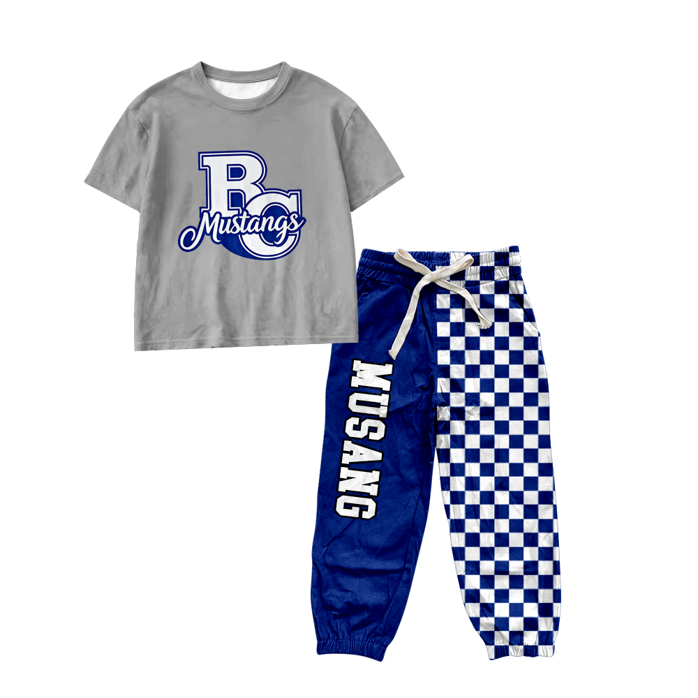 custom moq 5 mix size MSD070608 Baby Kids Short Sleeve Shirt Checked Long Pants Casual Set