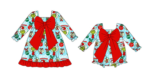 25.8.13 custom each style moq 5 eta 4-6week Sibling Sisters Christmas baby girl long sleeve pants sets 1 and sets 2 and romper match family design