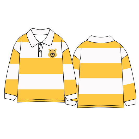 8.15 custom each style moq 5 eta 4-6week baby boys clothes winnie yellow and white striped long sleeve top