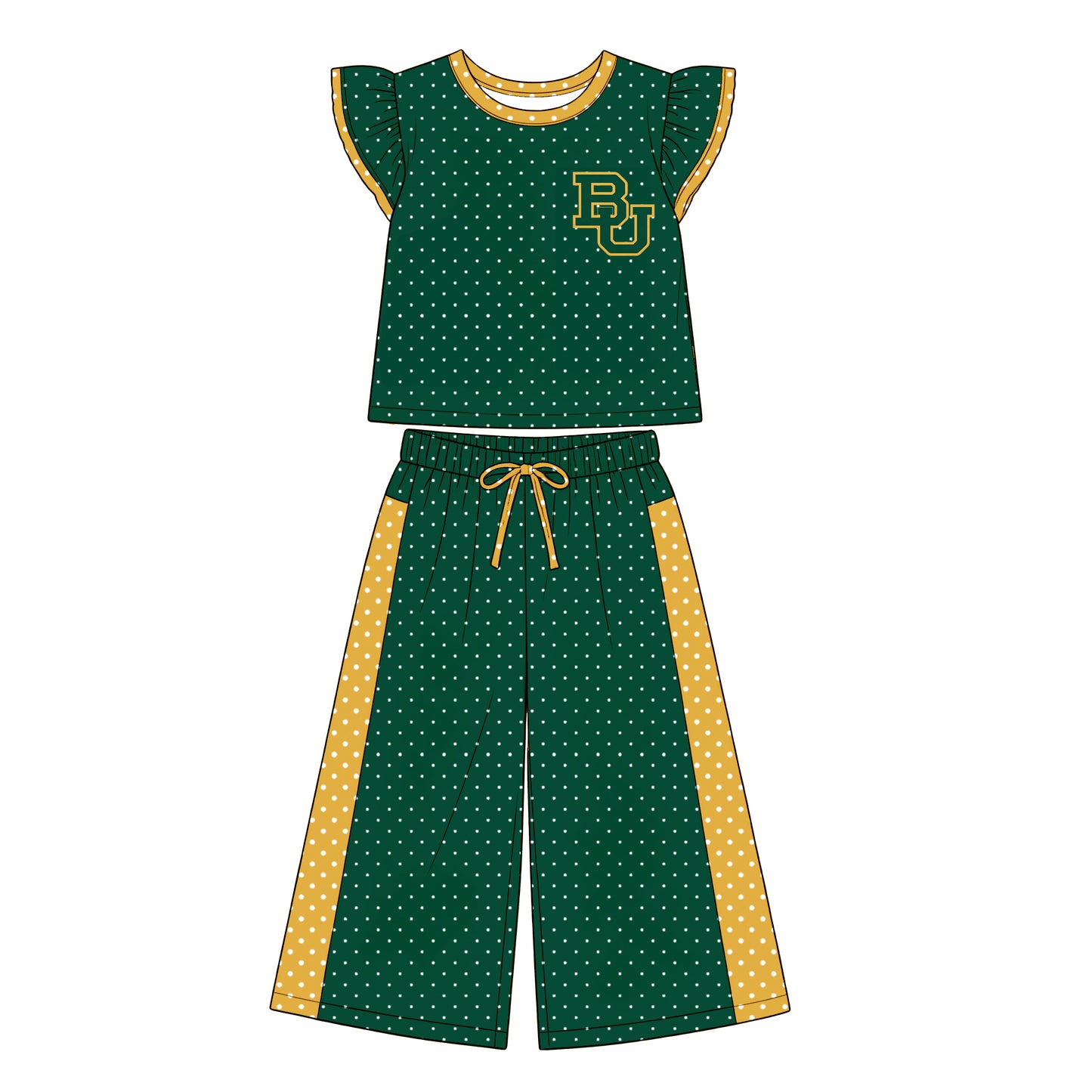 custom moq 5 mix size XRCXF071402 Baby Girls Polka Dot Print Flutter Sleeve Top Bell Bottom Flare Pants Team Clothes Set