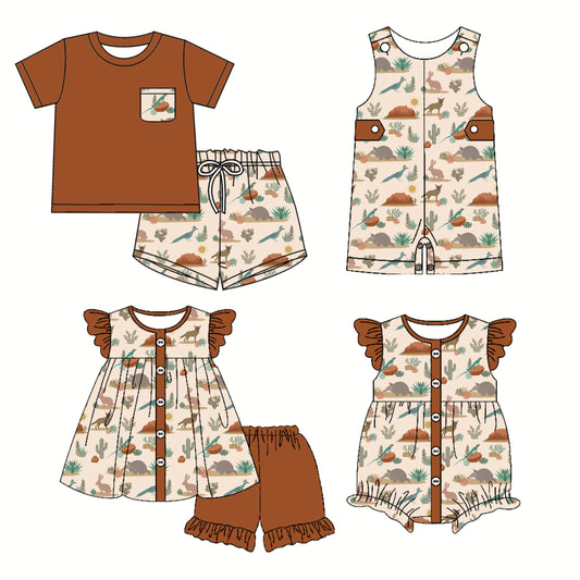 4.8 custom each style moq 5eta 4-6week Sibling Sister catcus baby girl short sleeve shorts sets and sets 2 and boy romper and girl romper match design