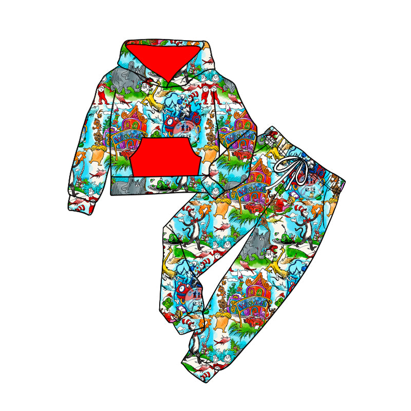 10.11 custom each style moq 5eta 4-6week baby girls clothes dr seuss hooded long sleeve pants sets