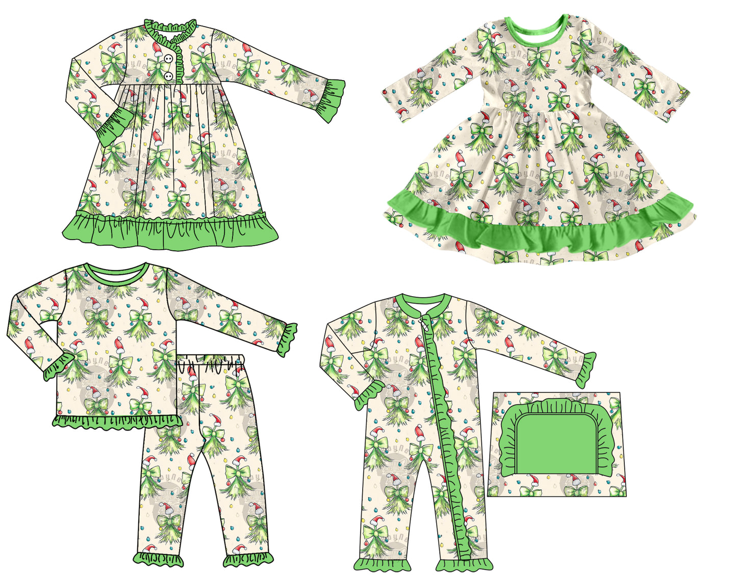 25.7.26 custom each style moq 5 eta 4-6week Sibling Sisters Christmas bow baby girl long sleeve pants sets and romper and dress 1 and dress 2 match family design