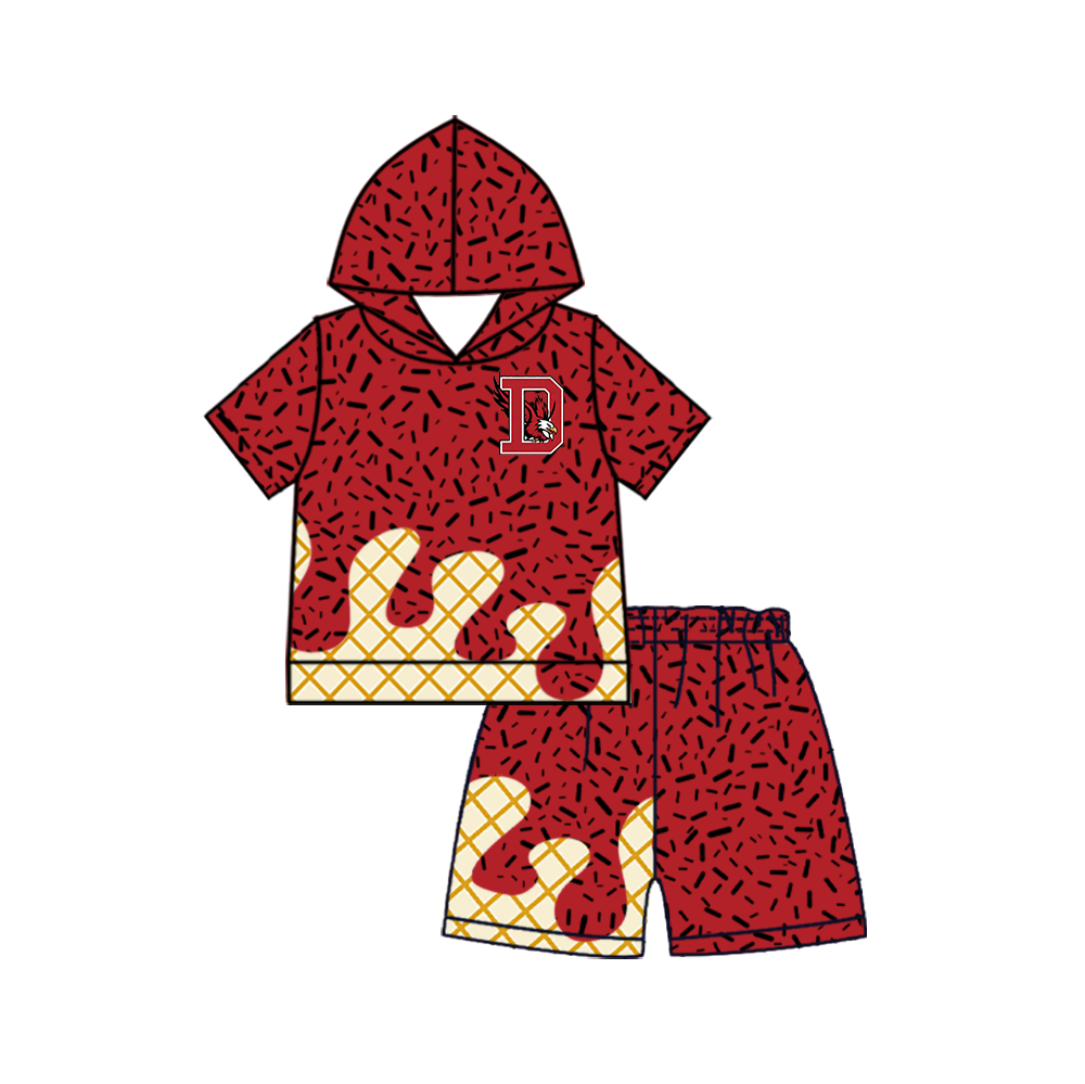 custom moq 5 mix size MSD072508 Baby Kids Sprinkles Drip Team Short Sleeve Hooded Top Shorts Clothes Set