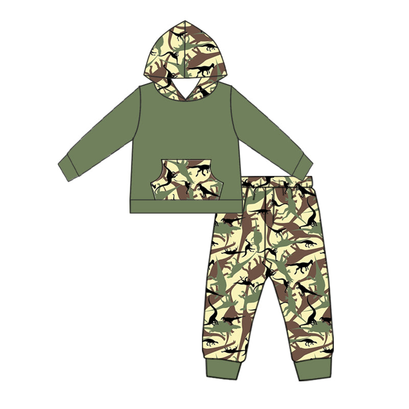 7.6 custom each style moq 5eta 4-6week camouflage green hooded long sleeve pants baby boys sets