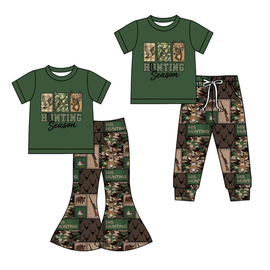 25.10.13 custom each style moq 5 eta 6-8week Sibling Sisters hunting baby boy short sleeve pants sets 2 match family design