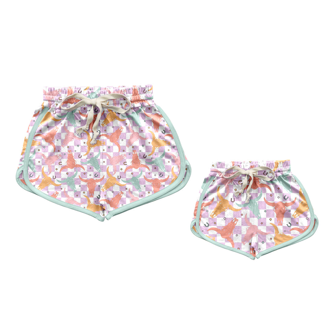 11.6 custom each style moq 5eta 4-6week Sibling Sister cow head adult clothes and kids shorts and adult shorts match design