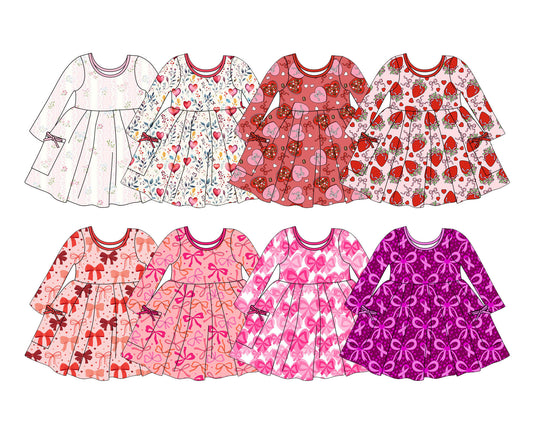 25.11.3 custom each style moq 5 eta 6-8week Sibling Sister love bow floral baby girl long sleeve dress 8 match design