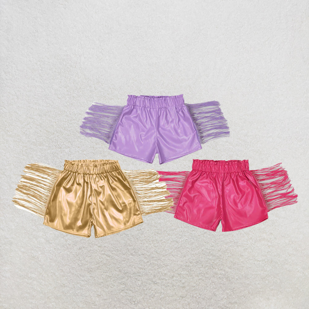 RTS NO MOQ Sibling Baby Girls Tassels Fashion Sibling Sister Pleather Shorts