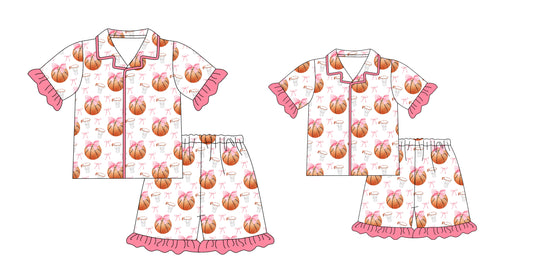 12.23 custom each style moq 5eta 4-6week Sibling Sister bow football short sleeve shorts sets and adult sets match design