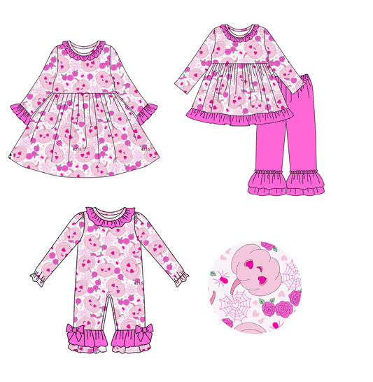 25.7.23 custom each style moq 5eta 4-6week Sibling Sisters pumpkin floral baby girl long sleeve pants sets and dress and rompers match family design