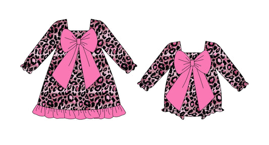 25.9.13 custom each style moq 5eta 6-8week Sibling Sisters leopard baby girl long sleeve dress and rompers match family design