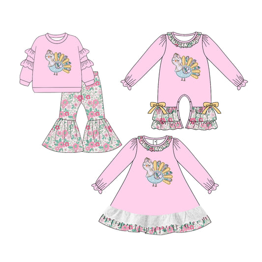 25.5.26 custom each style moq 5eta 4-6week Sibling Sisters turkey pink baby girl long sleeve pants sets and dress and rompers match family design