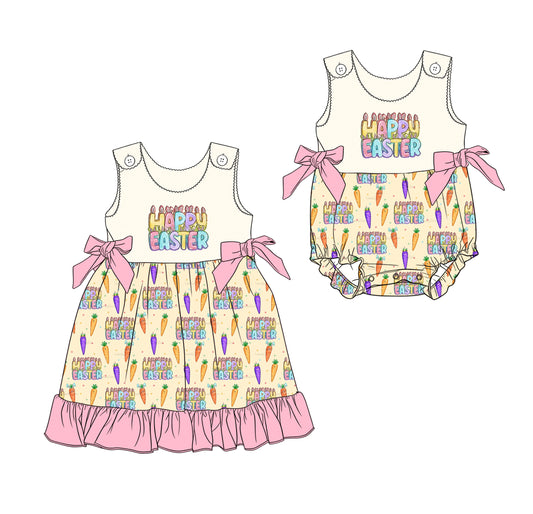 25.12.17 custom each style moq 5 eta 6-8week Sibling Sister HAPPY EASTER baby short sleeve romper and dress match design