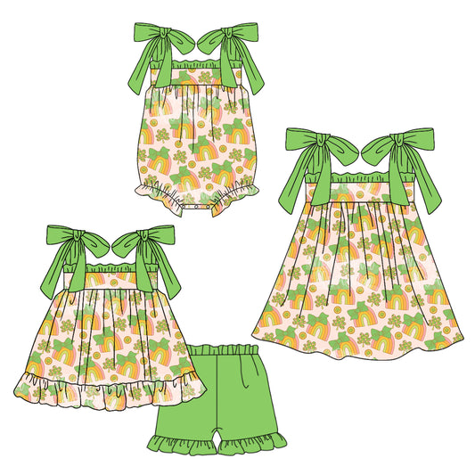 12.3 custom each style moq 5eta 4-6week Sibling Sister baby girl short sleeve shorts sets and dress and rompers match family design