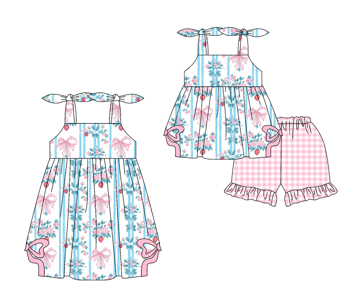 3.5 custom each style moq 5eta 4-6week Sibling Sister floral bow baby girl short sleeve shorts sets and dresses match design