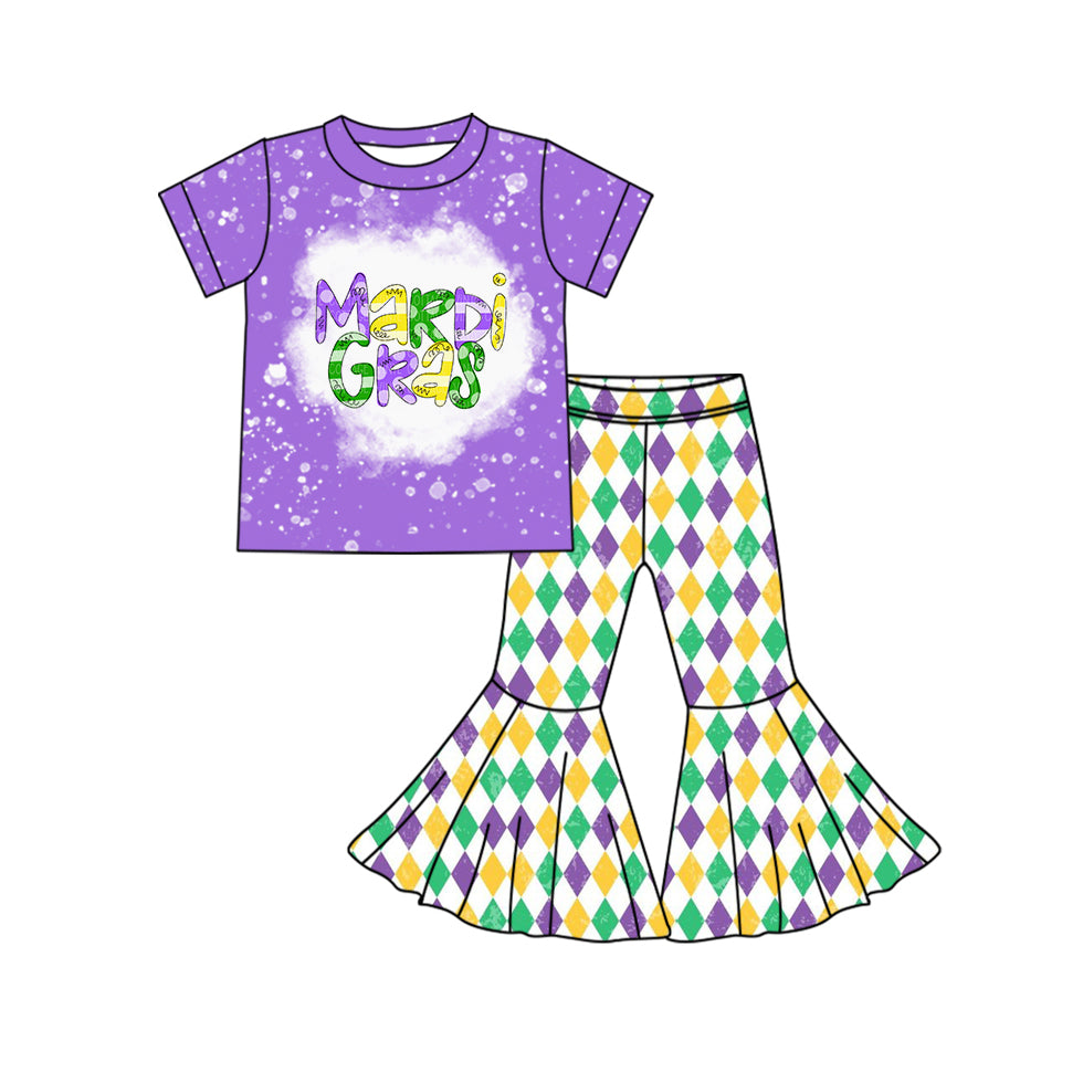 10.12 custom each style moq 5eta 4-6week baby girls clothes MARDI GRAS purple short sleeve pants sets