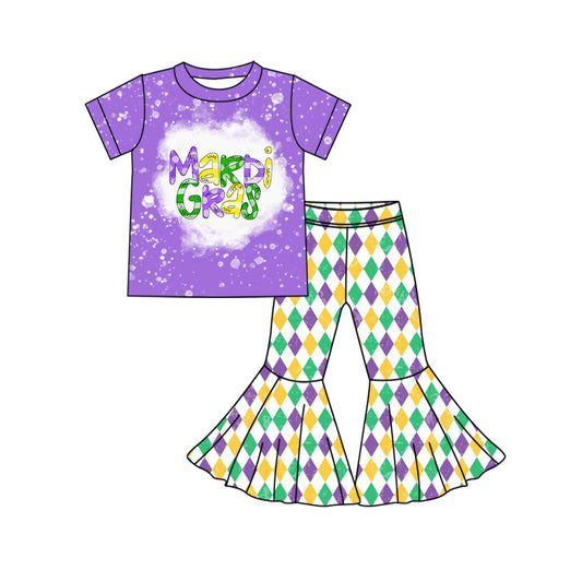 10.12 custom each style moq 5eta 4-6week baby girls clothes MARDI GRAS purple short sleeve pants sets