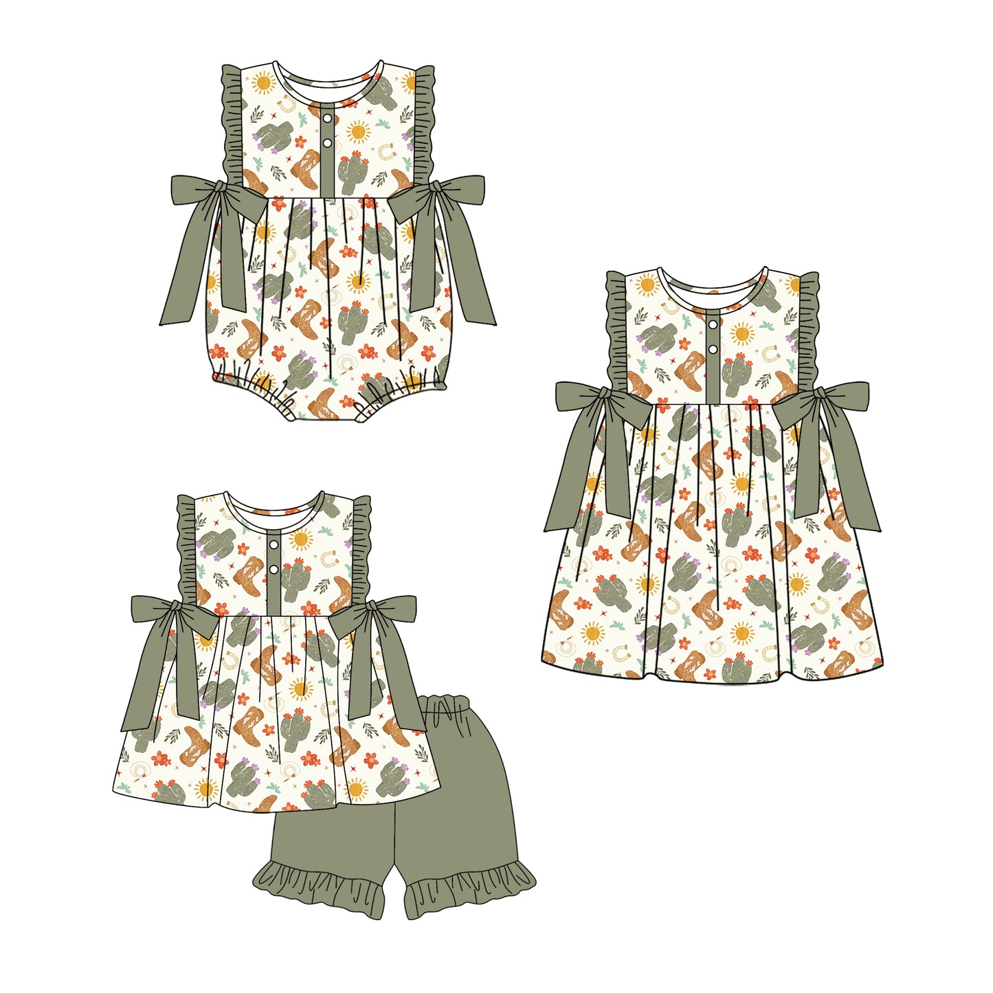 3.3 Custom moq 5 mix size Sibling Baby Girl's green Sleeveless Top And Shorts Set Cute Romper Dress for Summer