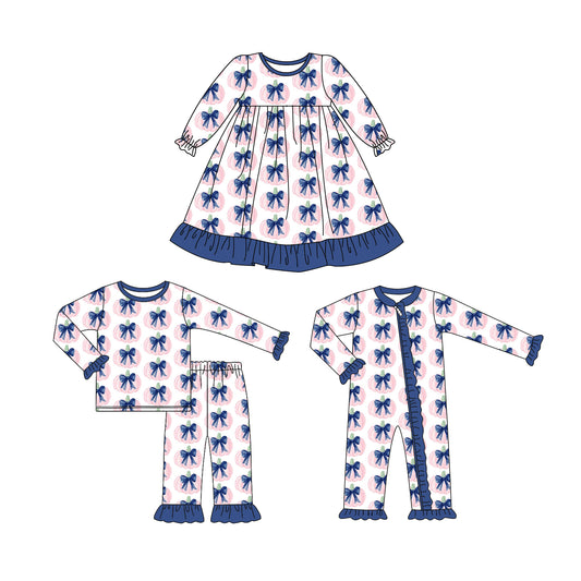 25.6.18 custom each style moq 5eta 4-6week Sibling Sisters bow baby girl long sleeve pants sets and dress and rompers match family design