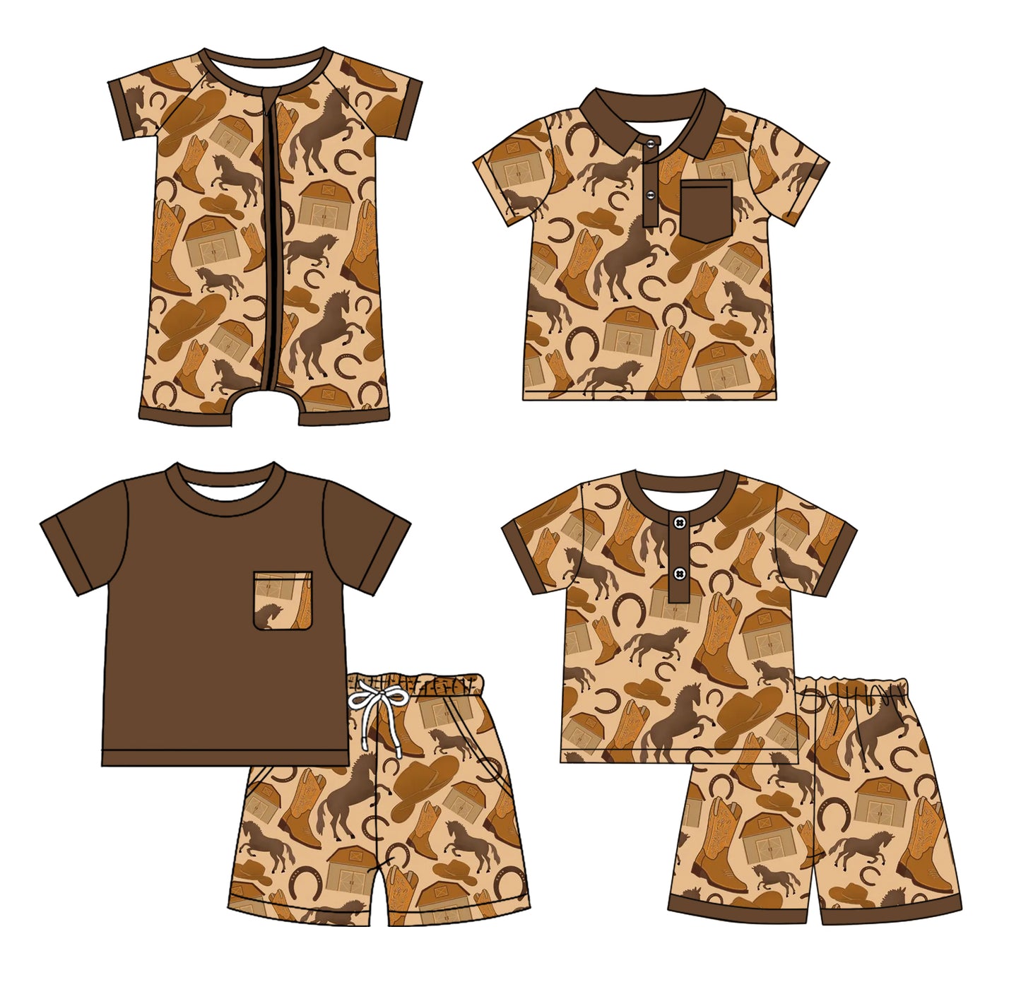 3.31 custom each style moq 5eta 4-6week Sibling Sister horse baby boy sets 1 and sets 2 and boy rompers and top match family design