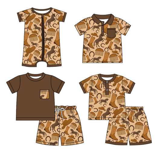 3.31 custom each style moq 5eta 4-6week Sibling Sister horse baby boy sets 1 and sets 2 and boy rompers and top match family design