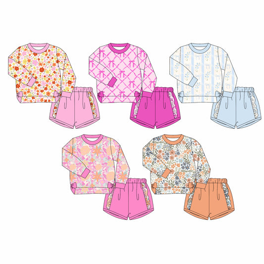 25.9.12 custom each style moq 5eta 6-8week Sibling Sisters baby girl long sleeve shorts set 5 match family design