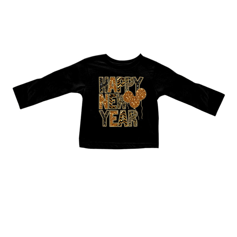 7.22 custom each style moq 5 eta 4-6week baby boys clothes HAPPY NEW YEAR BLACK long sleeve top