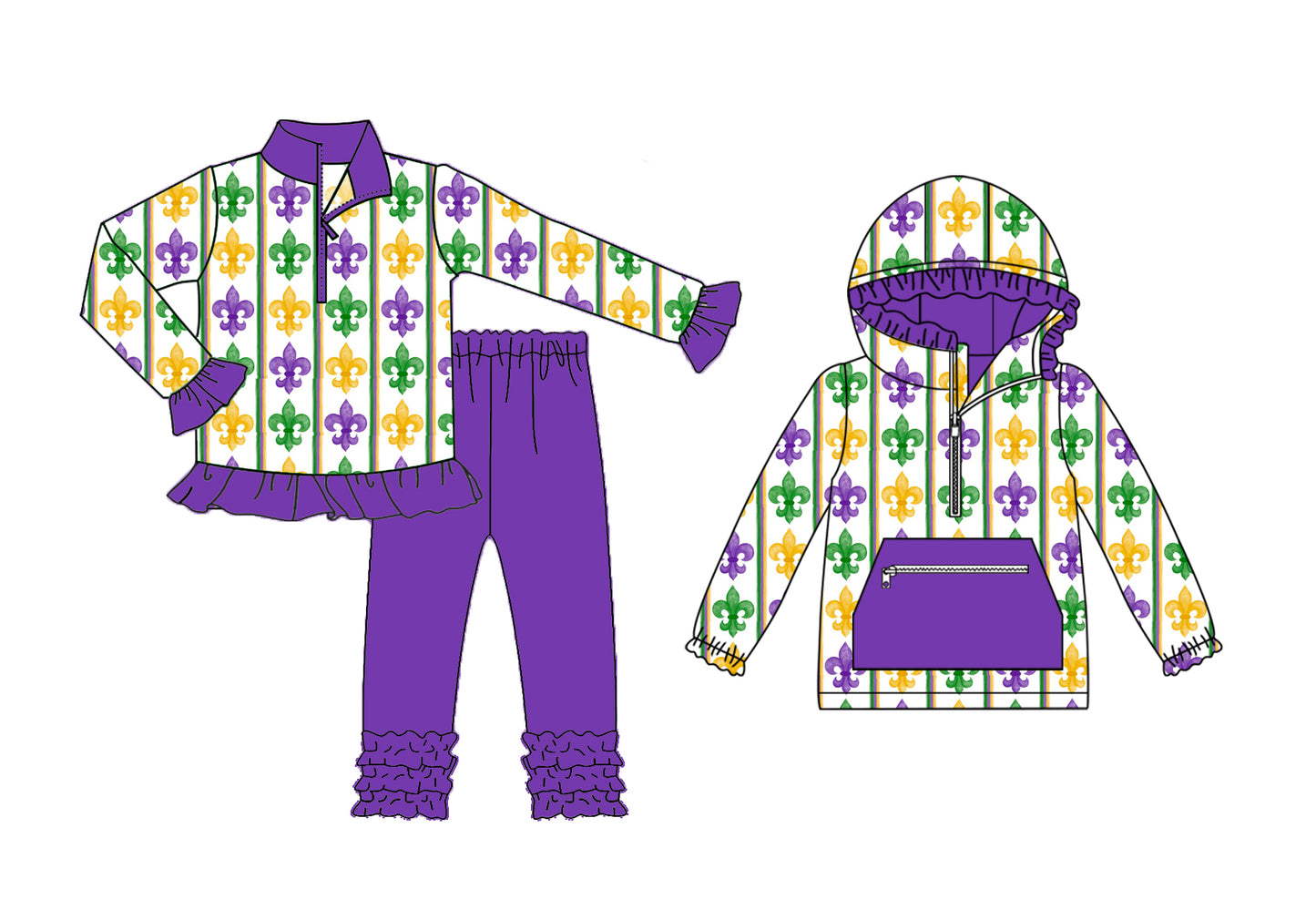 25.9.4 custom each style moq 5eta 4-6week Sibling Sisters mardi gras baby girl long sleeve pants sets and top match family design