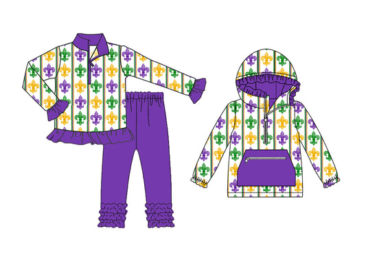 25.9.4 custom each style moq 5eta 4-6week Sibling Sisters mardi gras baby girl long sleeve pants sets and top match family design