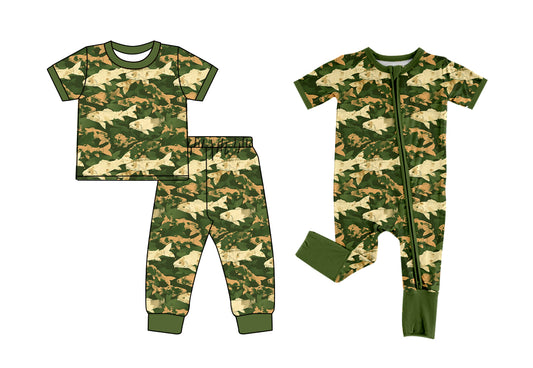 25.5.25 custom each style moq 5eta 4-6week Sibling Sister camouflage fish baby boy short sleeve pants sets and rompers match family design
