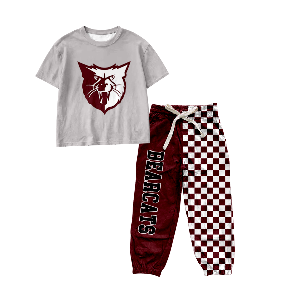 custom moq 5 mix size MSD070408 Baby Kids Short Sleeve Shirt Checked Long Pants Set