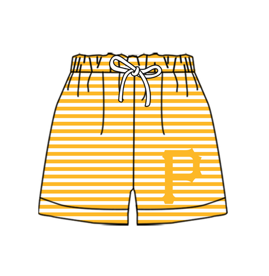 Custom moq 5 mix size milk silk summer teams Baby Orange Striped Drawstring Shorts for Children Elastic Waist Kids Summer Shorts